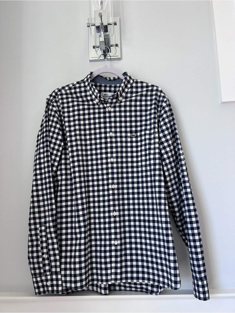 Lacoste Men's Black and White Gingham Button-Up Shirt